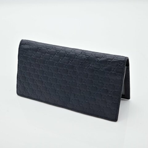 Gucci 古馳 Guccissima 黑色 壓紋牛皮 摺疊對開多卡 皮夾長夾