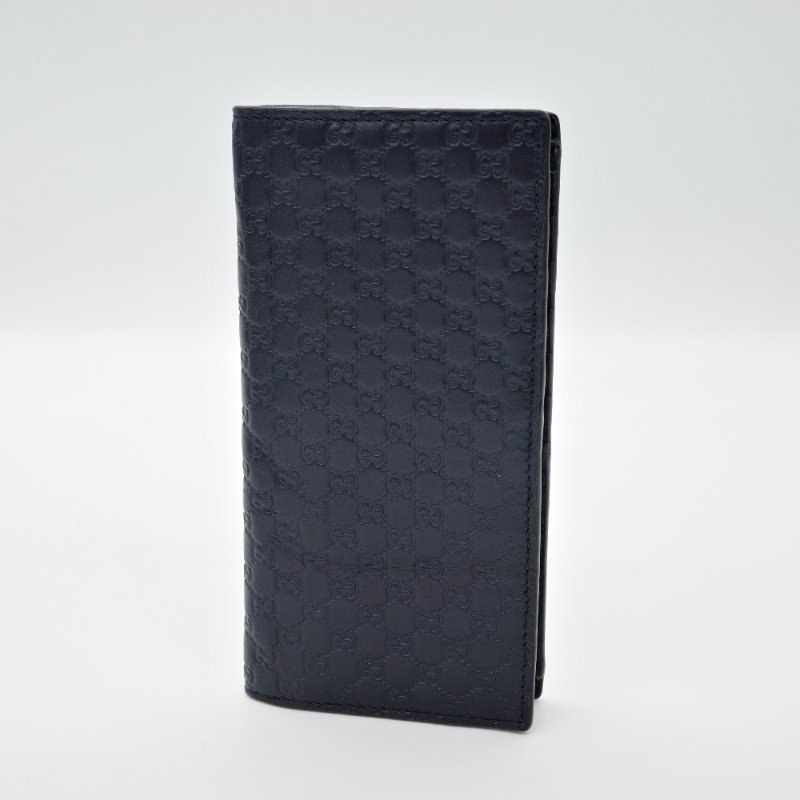 Gucci 古馳 Guccissima 黑色 壓紋牛皮 摺疊對開多卡 皮夾長夾-2