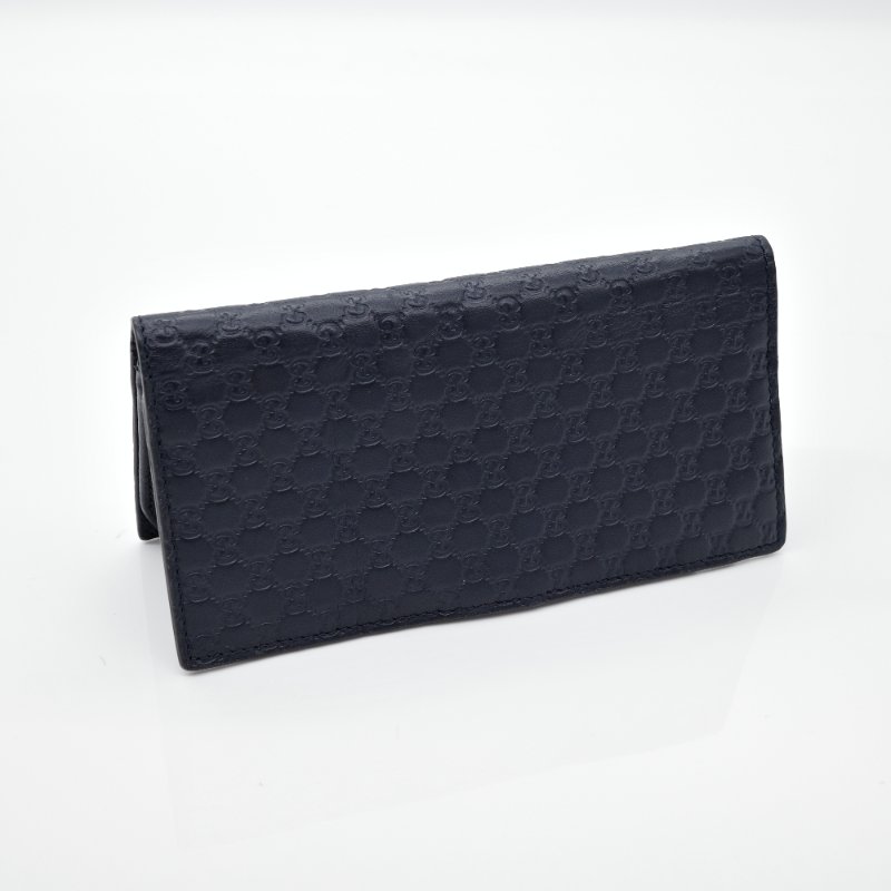 Gucci 古馳 Guccissima 黑色 壓紋牛皮 摺疊對開多卡 皮夾長夾-4