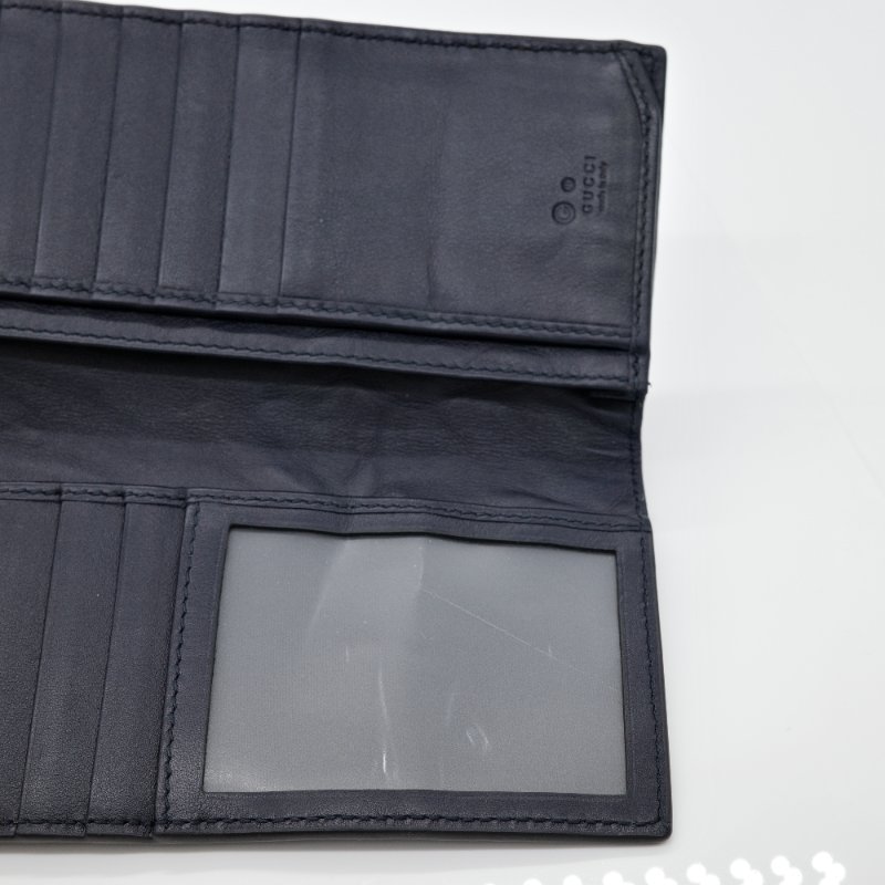 Gucci 古馳 Guccissima 黑色 壓紋牛皮 摺疊對開多卡 皮夾長夾-5
