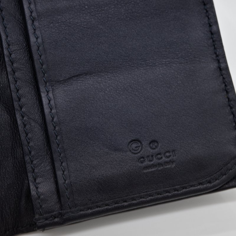 Gucci 古馳 Guccissima 黑色 壓紋牛皮 摺疊對開多卡 皮夾長夾-6