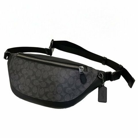 [全新] COACH 新款C LOGO肩/斜背男款兩用腰包(黑灰)