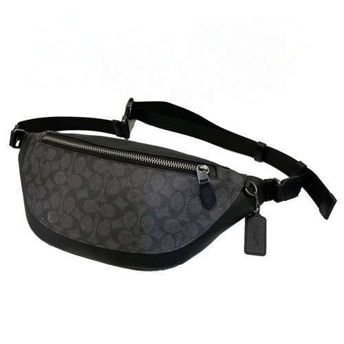 [全新] COACH 新款C LOGO肩/斜背男款兩用腰包(黑灰)-0