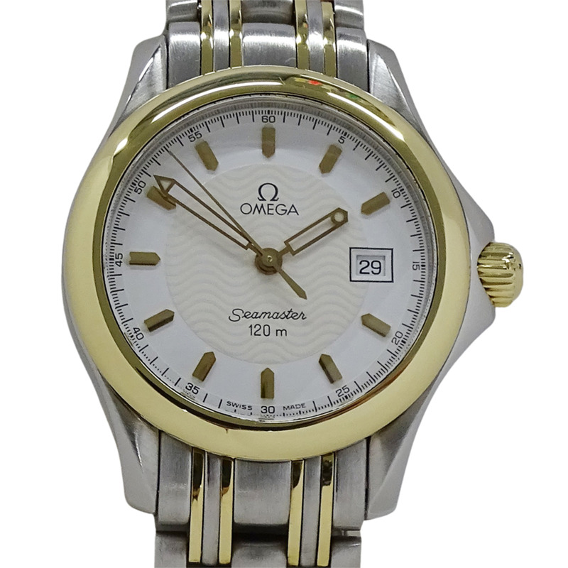 歐米茄海馬系列 2371.21 女士腕錶，120公尺防水，日期顯示，石英機芯，QZ系列，不鏽鋼錶殼，黃金錶殼，拋光黃色錶盤-1