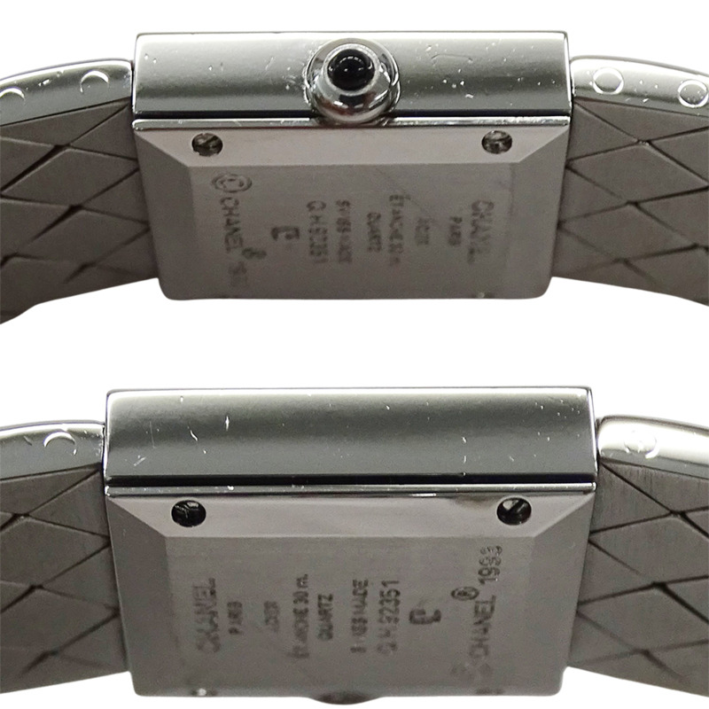 香奈兒女士絎縫石英腕錶，QZ系列不鏽鋼錶殼，銀/黑色方形錶盤，拋光處理，H0009-2