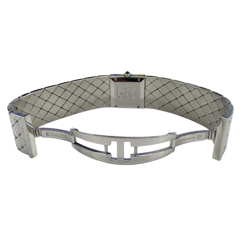 香奈兒女士絎縫石英腕錶，QZ系列不鏽鋼錶殼，銀/黑色方形錶盤，拋光處理，H0009-3