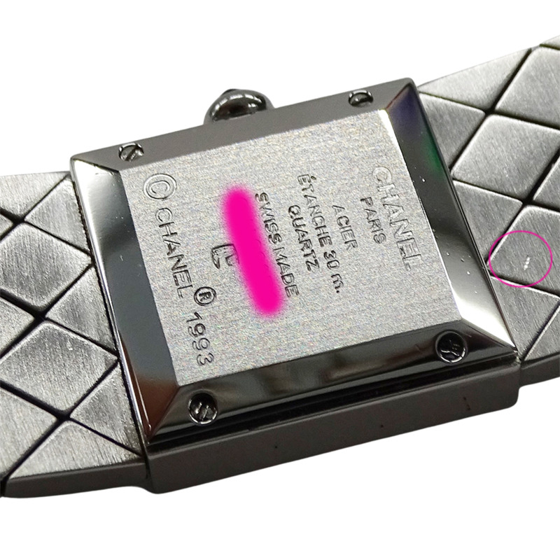 香奈兒女士絎縫石英腕錶，QZ系列不鏽鋼錶殼，銀/黑色方形錶盤，拋光處理，H0009-7