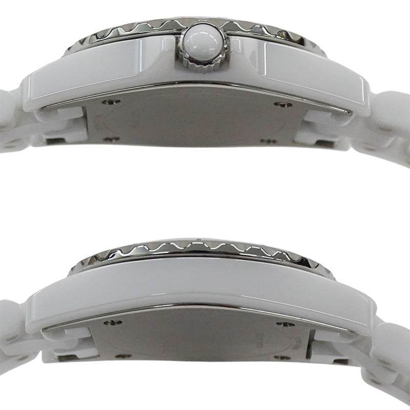 香奈兒女士 J12 8P 鑽石貝殼石英腕錶，不鏽鋼錶殼搭配白色陶瓷機芯 (H2570)，拋光款-2