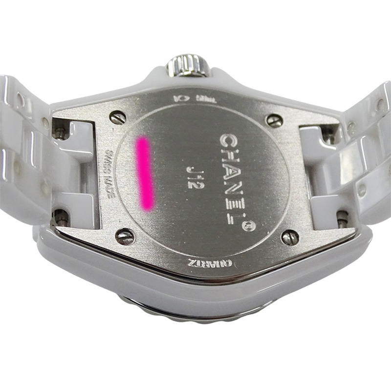 香奈兒女士 J12 8P 鑽石貝殼石英腕錶，不鏽鋼錶殼搭配白色陶瓷機芯 (H2570)，拋光款-6