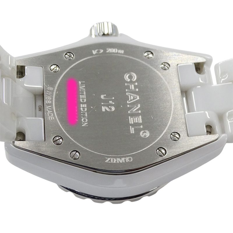 香奈兒女士腕錶，J12 日期顯示，限量發行 1200 枚，石英機芯，白色陶瓷錶殼，不銹鋼錶殼，型號 H4467，粉紅色錶盤，拋光處理-6