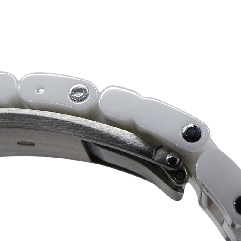 香奈兒女士腕錶，J12 日期顯示，限量發行 1200 枚，石英機芯，白色陶瓷錶殼，不銹鋼錶殼，型號 H4467，粉紅色錶盤，拋光處理-12