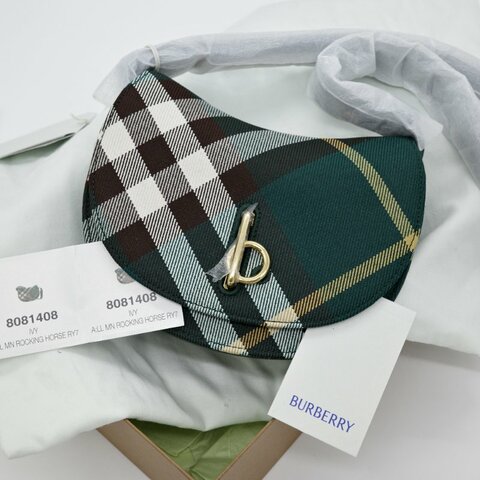 Burberry 巴寶莉 Mini Rocking Horse 綠色格紋 聚酯纖維 棉 馬鞍包 斜背包 肩背包