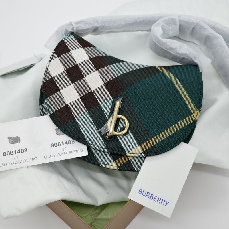 Burberry 巴寶莉 Mini Rocking Horse 綠色格紋 聚酯纖維 棉 馬鞍包 斜背包 肩背包-0