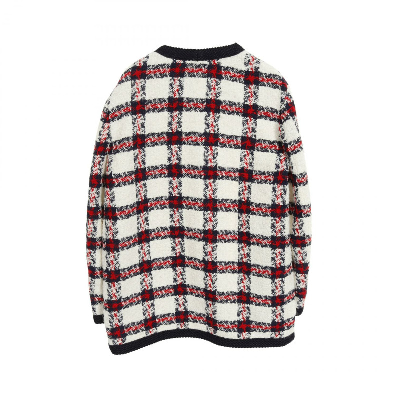 GUCCI GG紐扣斜紋軟呢外套，無色，醋酸纖維/腈綸混紡，白色、海軍藍、紅色，二手女款-1