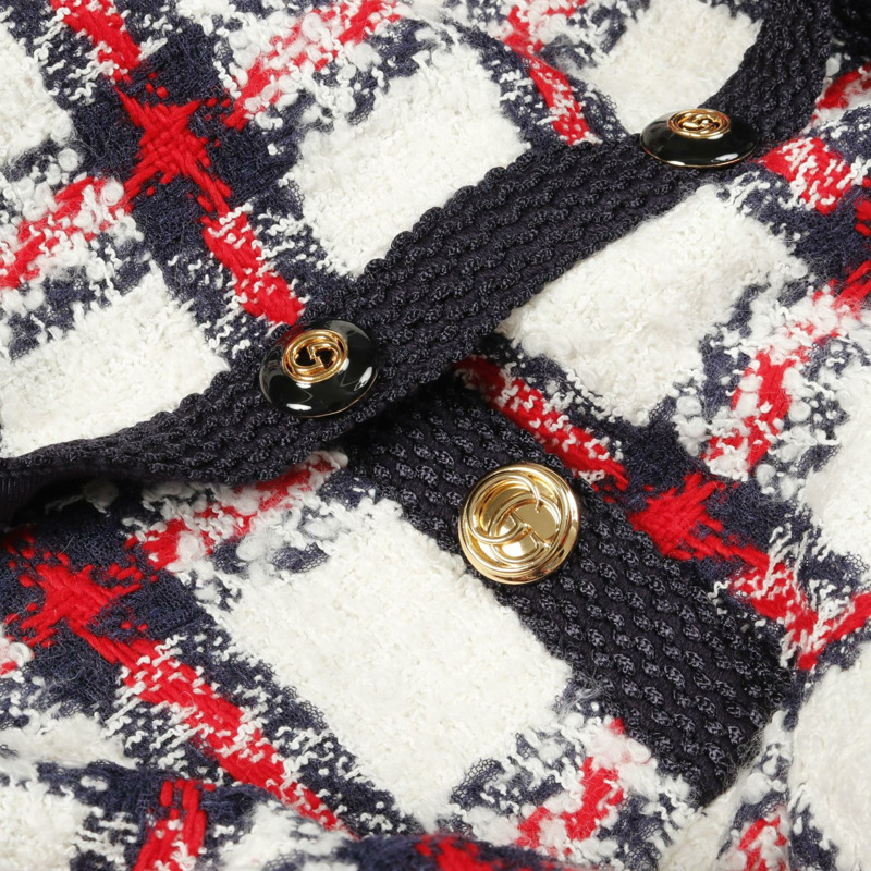 GUCCI GG紐扣斜紋軟呢外套，無色，醋酸纖維/腈綸混紡，白色、海軍藍、紅色，二手女款-8