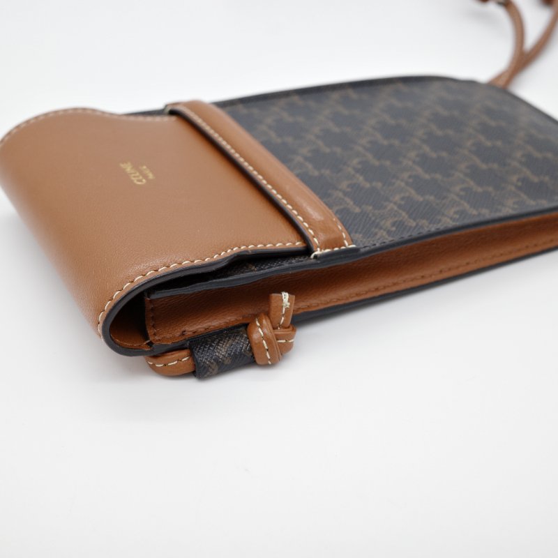 Celine 思琳 Triomphe 經典凱旋門印花 咖啡色  帆布 拼接小羊皮 斜背翻蓋 斜掛包 肩背包 小包手機包-7
