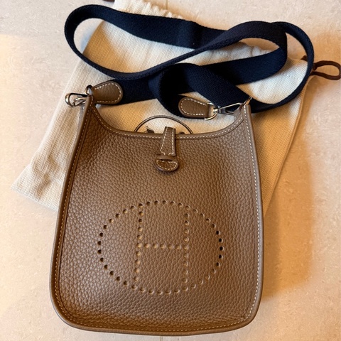 99成新愛馬仕Hermes mini Evelyn bag 大象灰