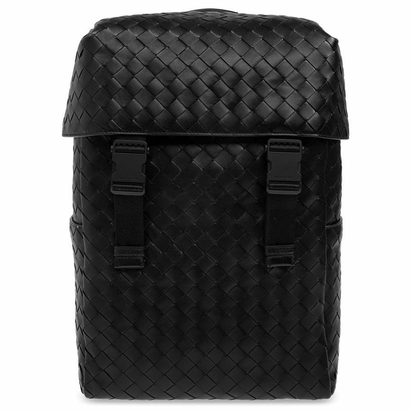 BOTTEGA VENETA Intrecciato翻蓋背包 黑色 766580 V2HL2-0