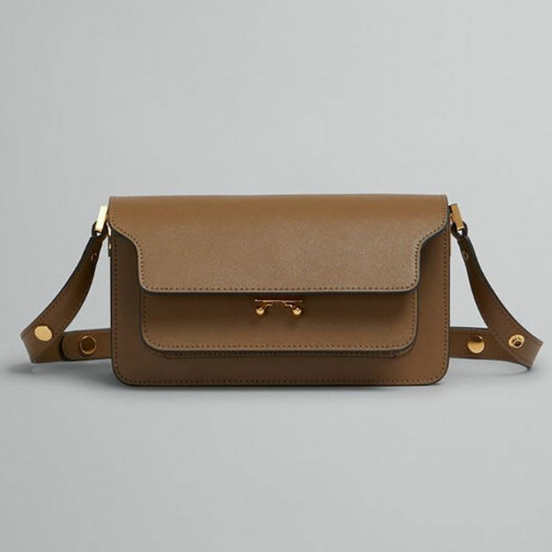 MARNI Saffiano 皮革旅行箱東西向包棕色-0