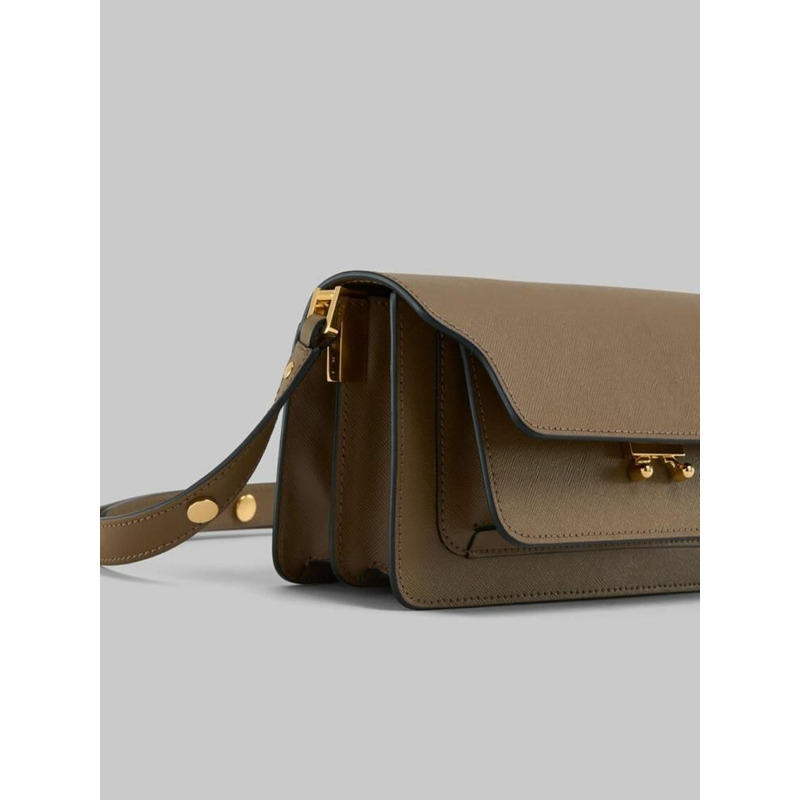 MARNI Saffiano 皮革旅行箱東西向包棕色-3