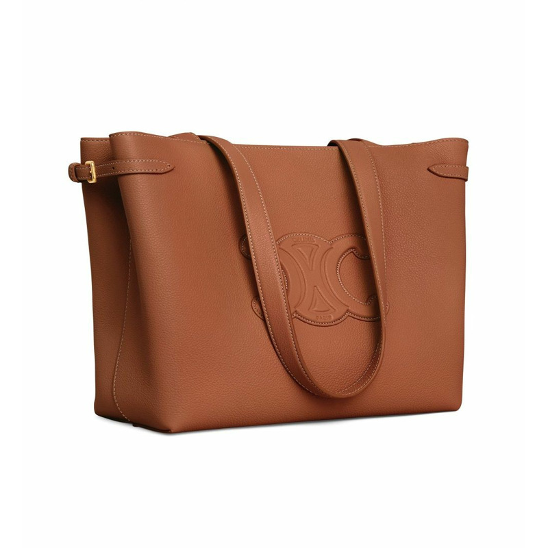 CELINE 中號 Cabas Anais Quir Triomphe 粒面小牛皮棕褐色 116853ENY-2