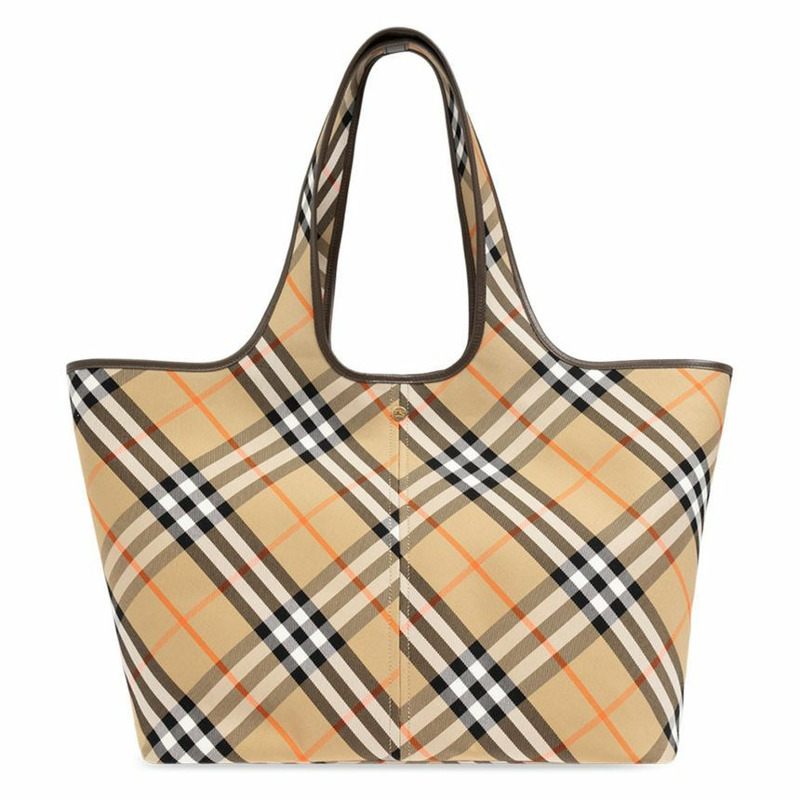 BURBERRY 提花格紋中手提包 沙色-0