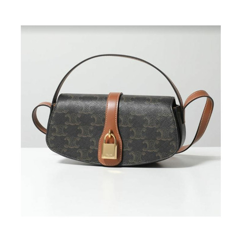 CELINE 肩帶式手拿包 Trionphe 帆布小牛皮棕褐色 10I592DQ2