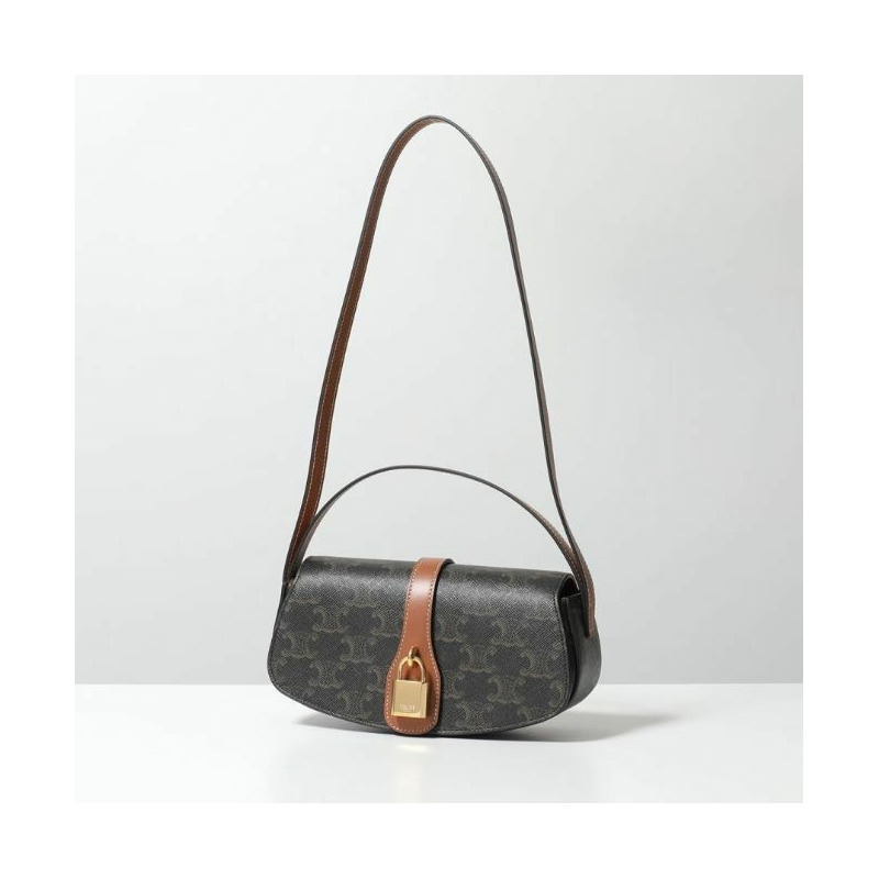 CELINE 肩帶式手拿包 Trionphe 帆布小牛皮棕褐色 10I592DQ2-1