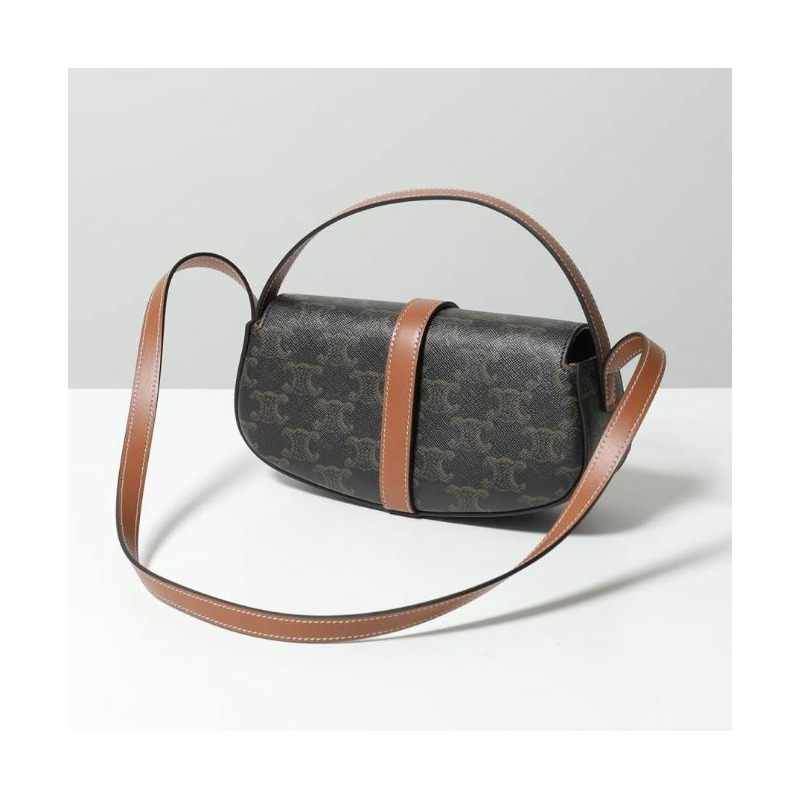 CELINE 肩帶式手拿包 Trionphe 帆布小牛皮棕褐色 10I592DQ2-2