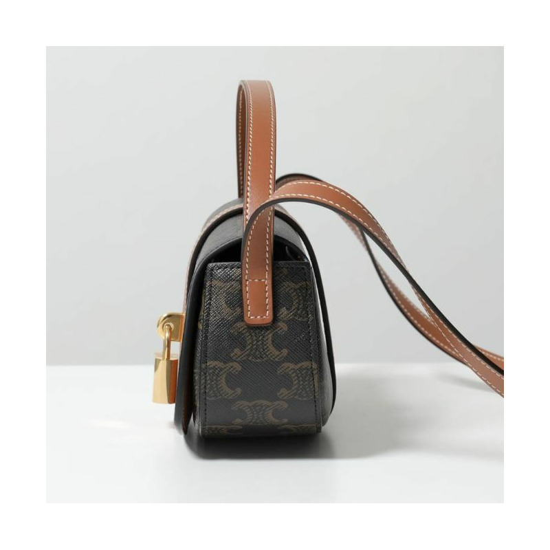 CELINE 肩帶式手拿包 Trionphe 帆布小牛皮棕褐色 10I592DQ2-3