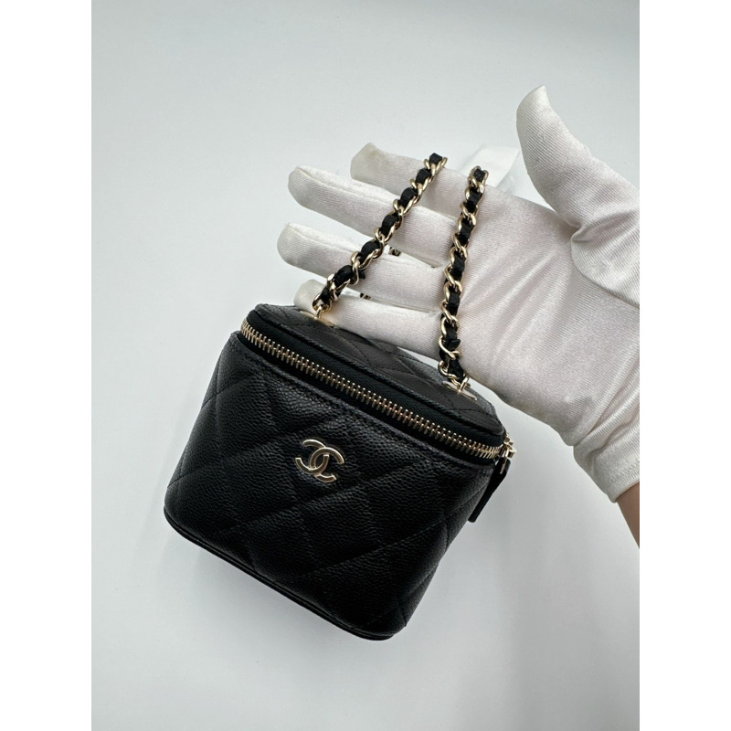 CHANEL 經典化妝包 魚子醬黑-5