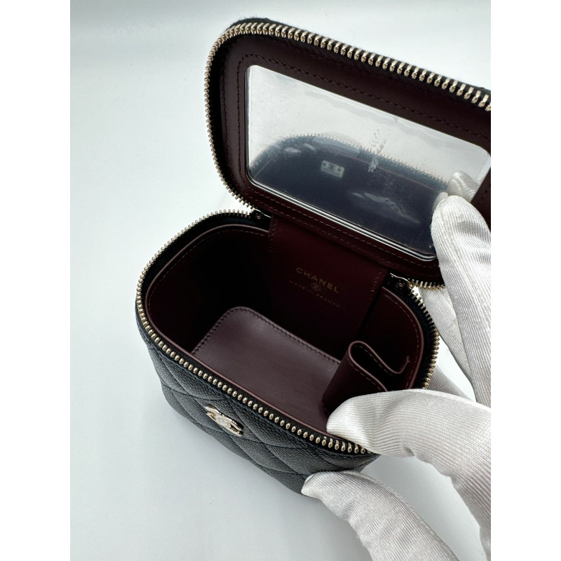 CHANEL 經典化妝包 魚子醬黑-7