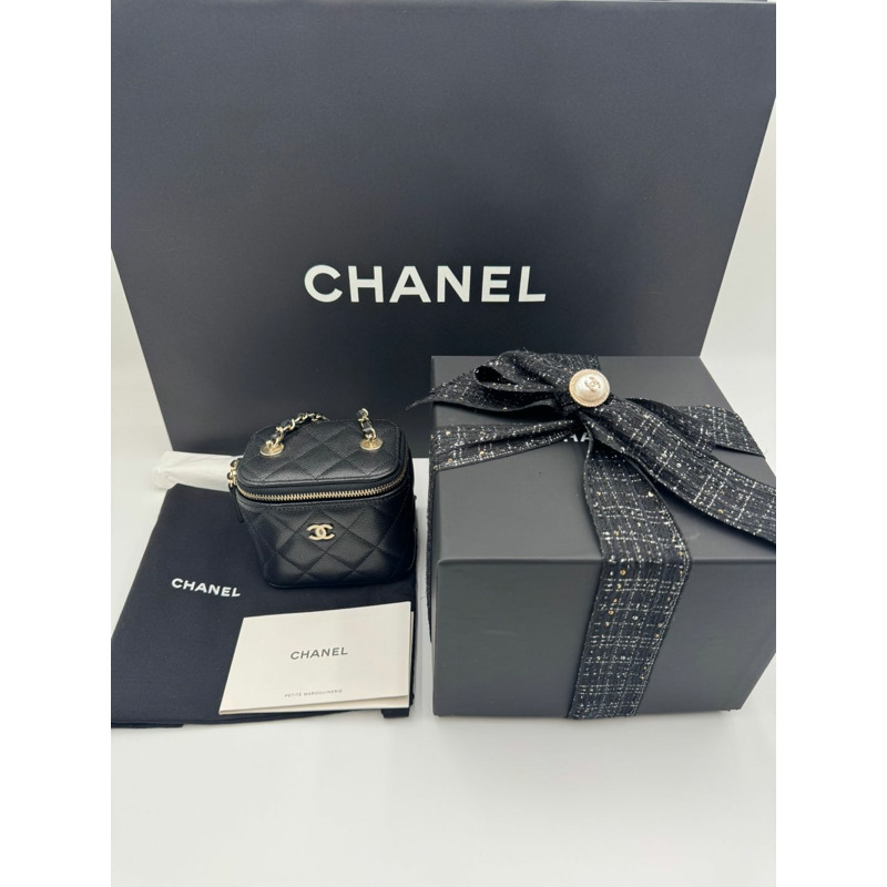 CHANEL 經典化妝包 魚子醬黑-8