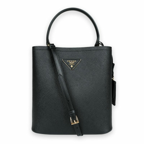 PRADA 女士三角標誌 Saffiano 中型手提包（黑色）1BA212 VOOO 2ERX F0002