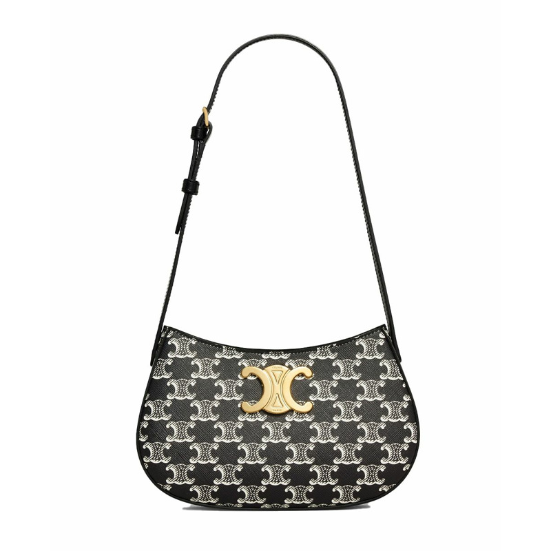 CELINE 雙色 Triomphe 帆布中號 Tilly 包 黑色 115702FQN-0