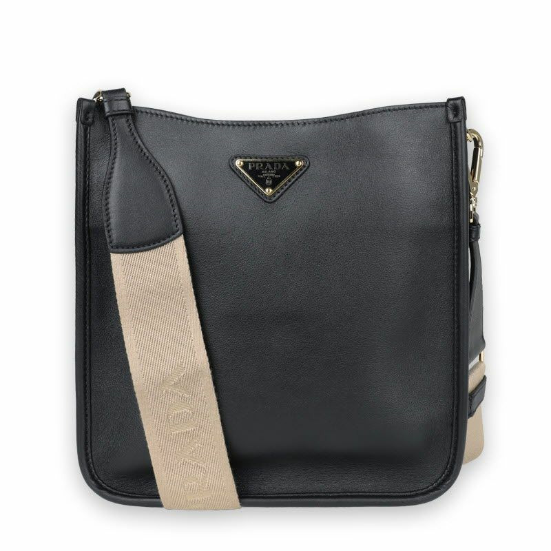 PRADA 女士三角形Logo軟皮肩背包（黑色）1BH219 VRVO 2CYS F0ES7-0