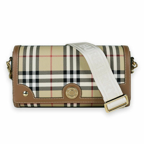 BURBERRY 女士復古格紋Logo銘牌單肩包（棕色）8092048