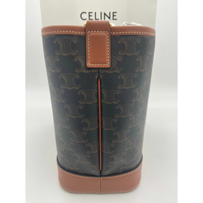 CELINE Triomphe帆布小水桶包 棕褐色-3
