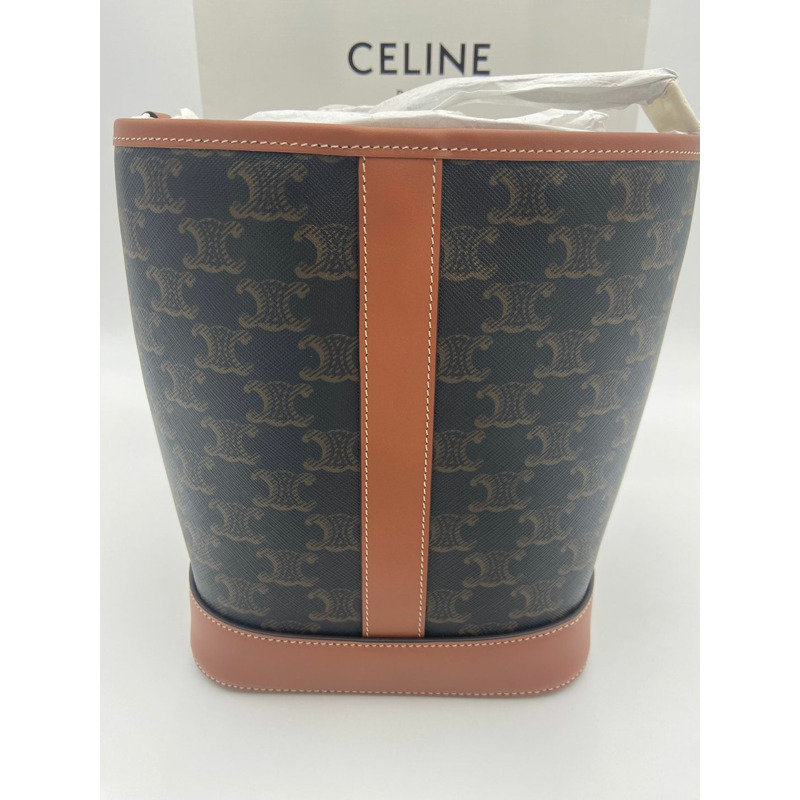 CELINE Triomphe帆布小水桶包 棕褐色-4