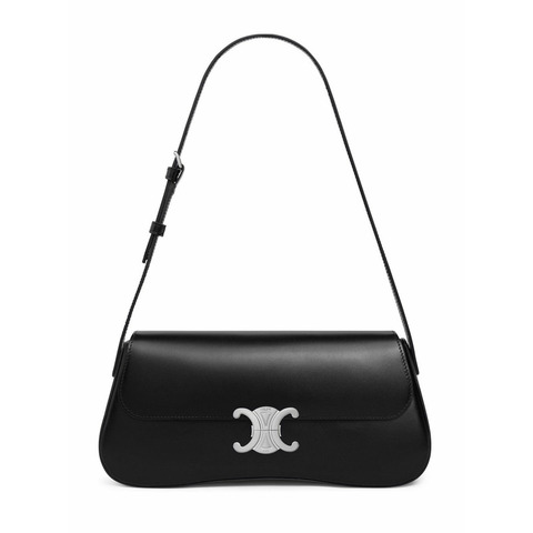 CELINE 中 Lora 手提包，亮面小牛皮，黑色，115533BF4