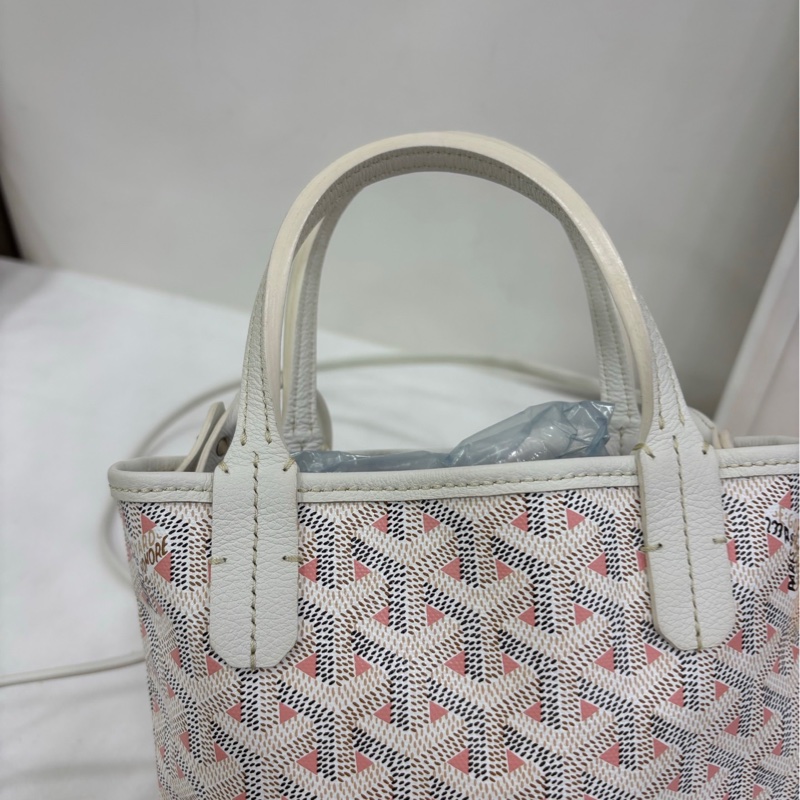 Goyard 限定款粉拼白老花tote mini手提斜背包 肩帶 尺寸18*24-5