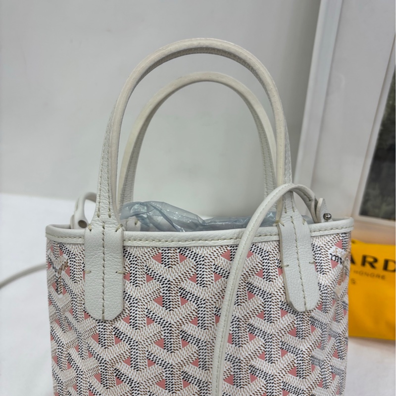 Goyard 限定款粉拼白老花tote mini手提斜背包 肩帶 尺寸18*24-6