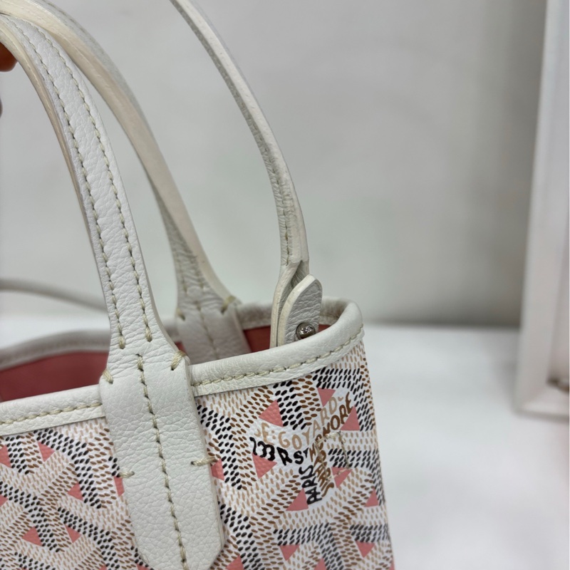 Goyard 限定款粉拼白老花tote mini手提斜背包 肩帶 尺寸18*24-8