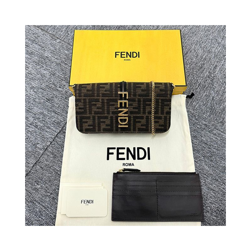 FENDI FF 提花 Logo Graffi 鏈條單肩包 棕色 (8BS076 AD23 F1BA1)-1