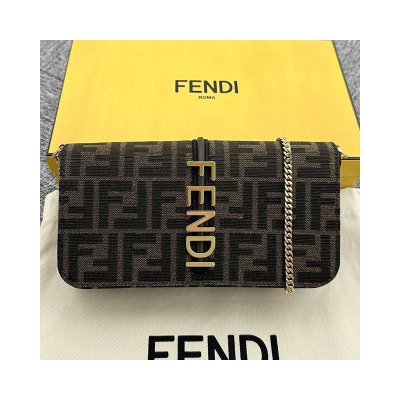 FENDI FF 提花 Logo Graffi 鏈條單肩包 棕色 (8BS076 AD23 F1BA1)-2