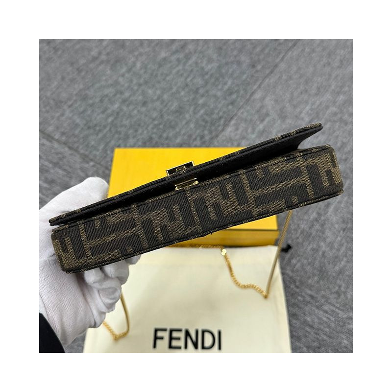 FENDI FF 提花 Logo Graffi 鏈條單肩包 棕色 (8BS076 AD23 F1BA1)-5