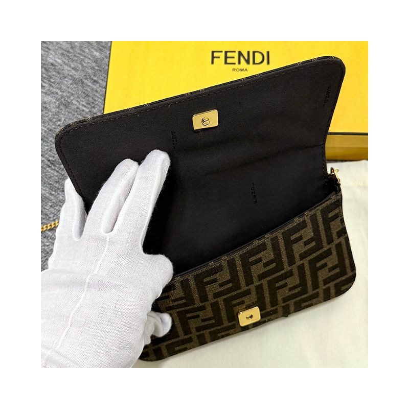 FENDI FF 提花 Logo Graffi 鏈條單肩包 棕色 (8BS076 AD23 F1BA1)-7