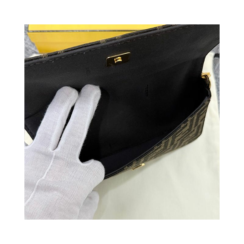 FENDI FF 提花 Logo Graffi 鏈條單肩包 棕色 (8BS076 AD23 F1BA1)-8