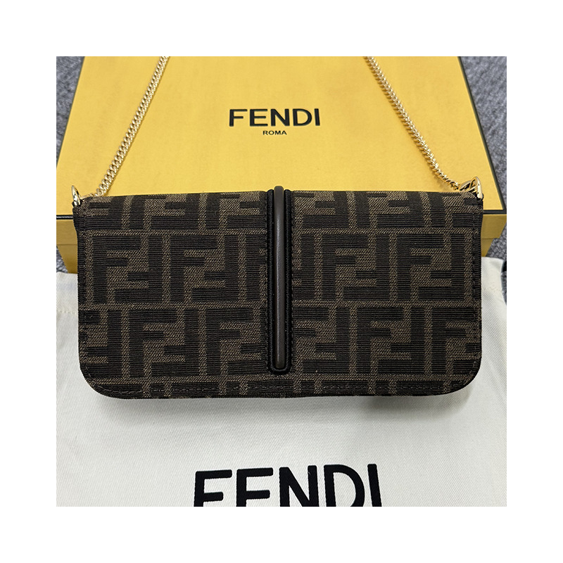 FENDI FF 提花 Logo Graffi 鏈條單肩包 棕色 (8BS076 AD23 F1BA1)-15
