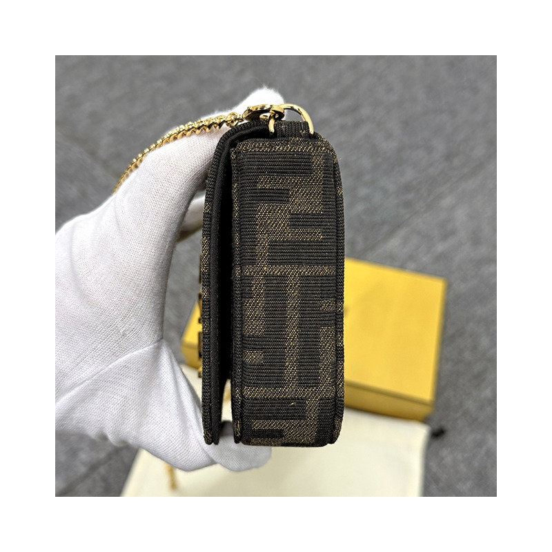 FENDI FF 提花 Logo Graffi 鏈條單肩包 棕色 (8BS076 AD23 F1BA1)-16